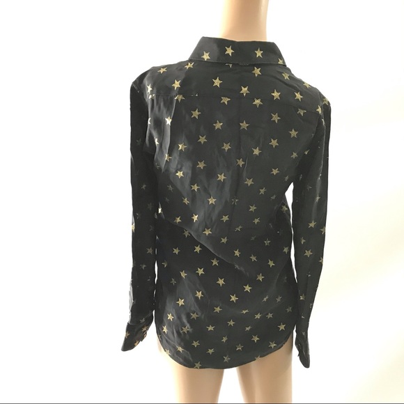 Saint Laurent Paris Size S Shirt Gold Star Print Button-Down Top Blouse Black - Picture 3 of 7